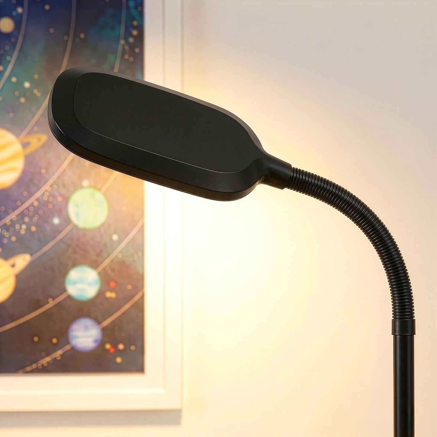 Lampadaire de lecture LED – lampe sur pied à col de cygne réglable pour la lecture, les loisirs créatifs et le bureau, noir.