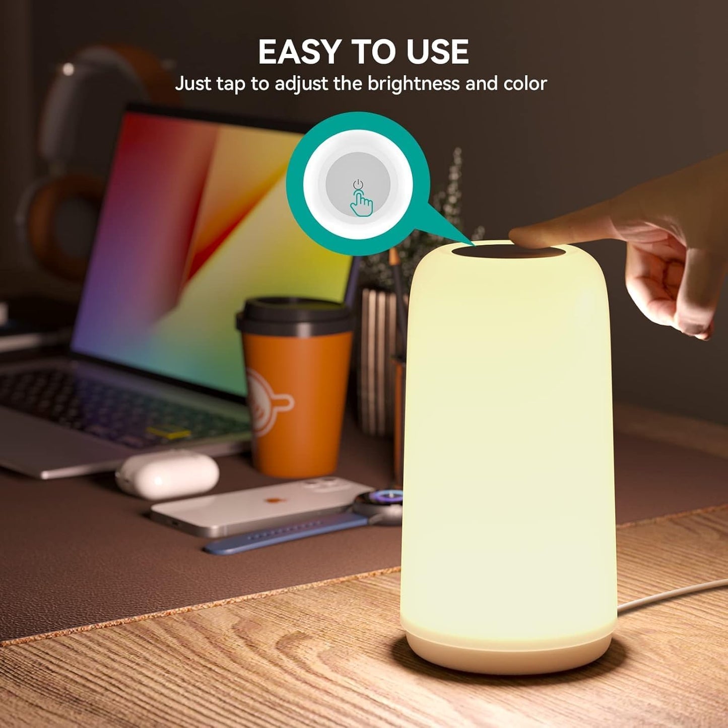 Lampe de chevet LED tactile – veilleuse RGB à intensité réglable pour la décoration de la chambre et du salon, cadeau pour femme et maman.