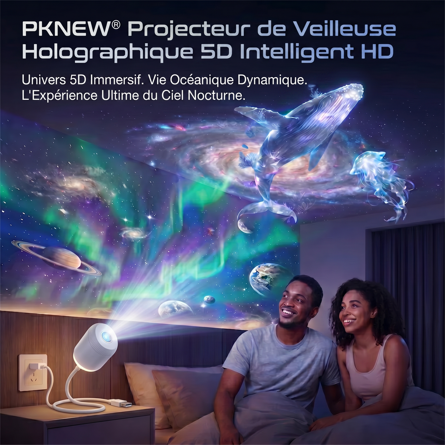 PKNEW® 🐉 Projecteur d'Ambiance 360° Effet Galaxie et Vagues d'Océan🥨