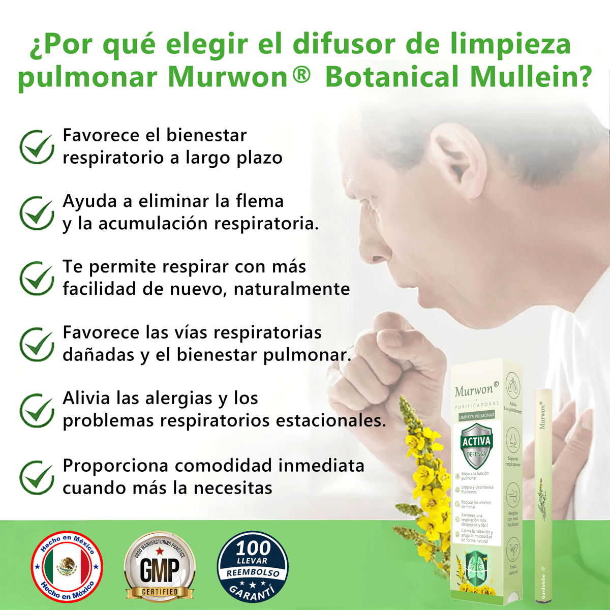 𝐓𝐢𝐞𝐧𝐝𝐚 𝐨𝐟𝐢𝐜𝐢𝐚𝐥 ✅𝐌𝐮𝐫𝑤𝗈𝒏® Difusor Botánico de Mullein para Limpieza de Pulmones (🫁 Tos, faringitis, dificultad para respirar, flema, congestión nasal, bronquitis, síntomas alérgicos, malestar pulmonar)1❤️