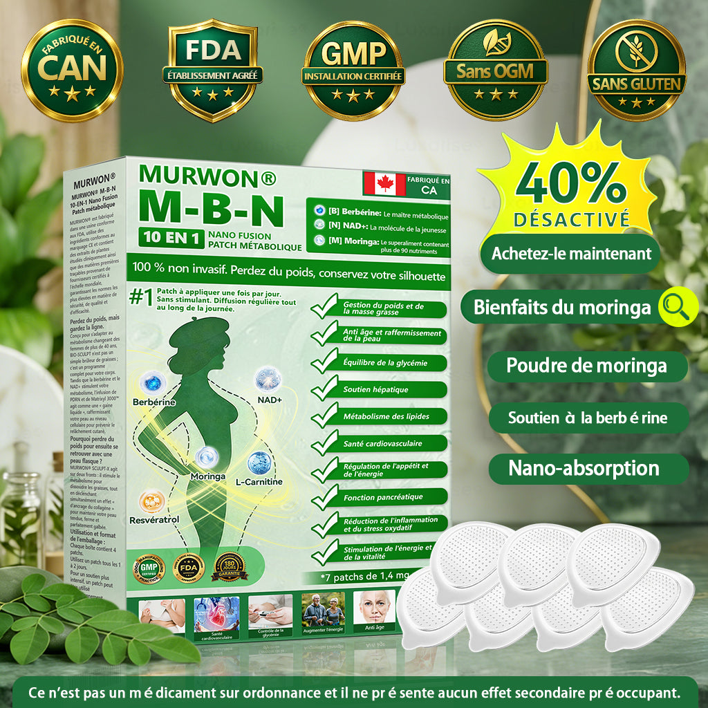 Approuvé par des experts médicaux 👩‍⚕️👩‍⚕️| MURWON® M-B-N Patch métabolique Nano Fusion 10-en-1 | 🌥️ Appuyé par la science | Formule 10-en-1 | Résultats en 7 jours🍅