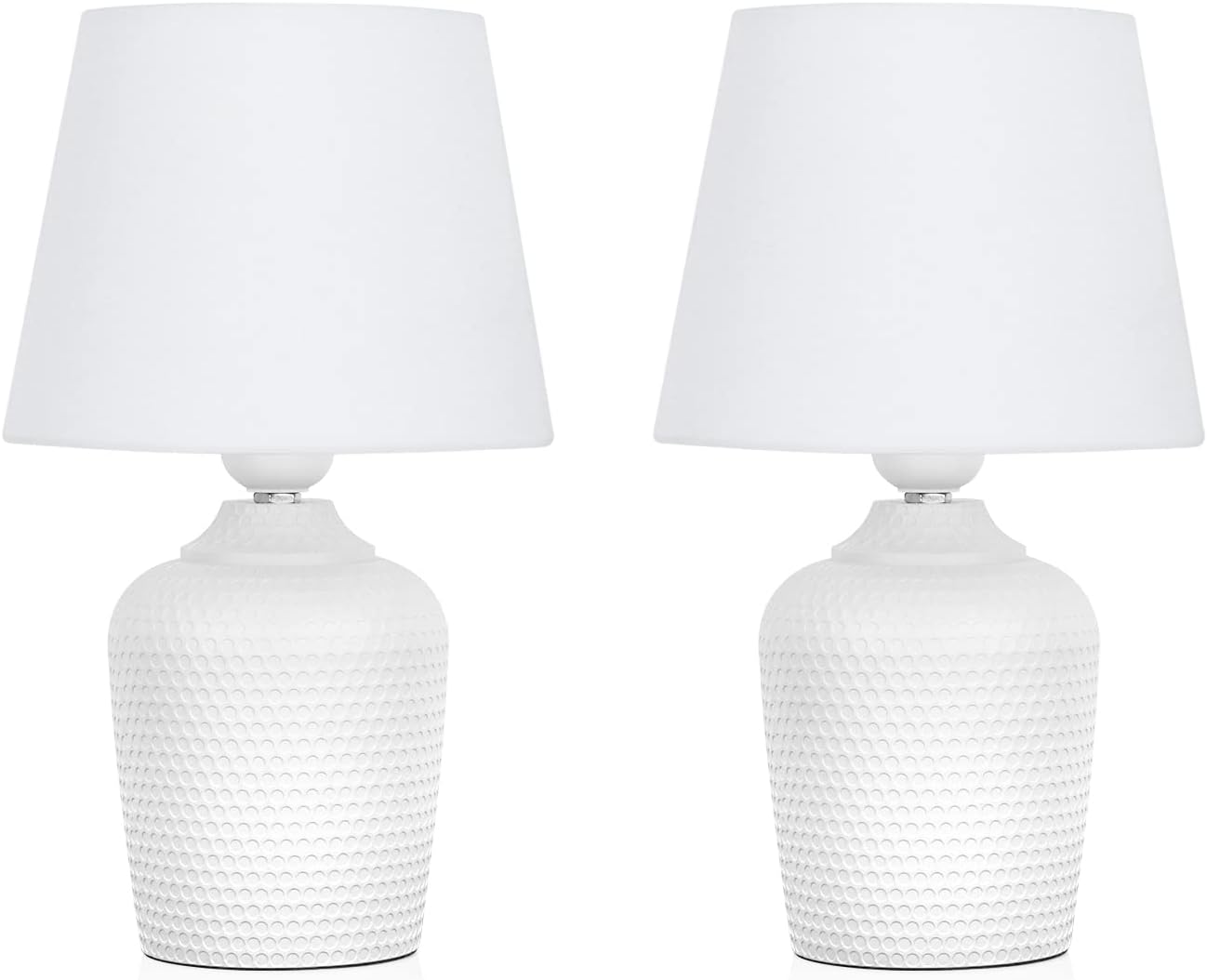 Lot de 2 petites lampes de table – lampes de chevet 11,8" pour chambre, chambre d’enfant, salon et bureau, base blanche à motif clouté.