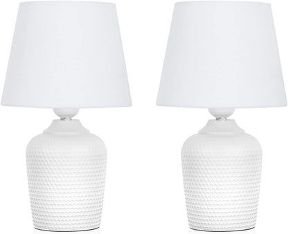 Lot de 2 petites lampes de table – lampes de chevet 11,8" pour chambre, chambre d’enfant, salon et bureau, base blanche à motif clouté.