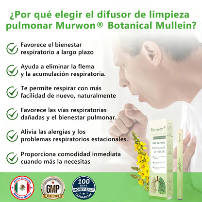 𝐓𝐢𝐞𝐧𝐝𝐚 𝐨𝐟𝐢𝐜𝐢𝐚𝐥 ✨𝐌𝐮𝐫𝑤𝗈𝒏® Difusor Botánico de Mullein para Limpieza de Pulmones (🫁 Tos, faringitis, dificultad para respirar, flema, congestión nasal, bronquitis, síntomas alérgicos, malestar pulmonar)1✨