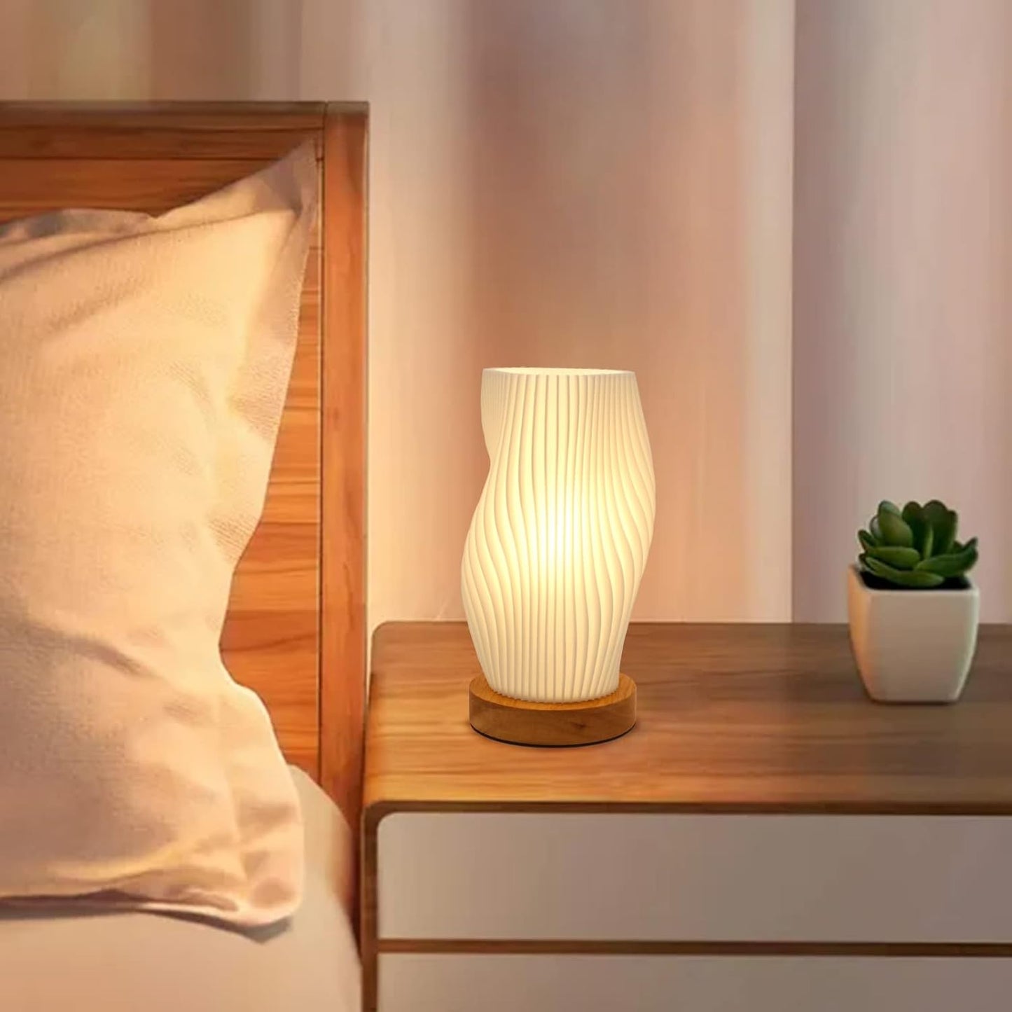 Petite lampe de table – veilleuse de chevet vintage à rayures, mini lampe pour chambre, salon, bureau et dortoir, lumière chaude.