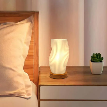 Petite lampe de table – veilleuse de chevet vintage à rayures, mini lampe pour chambre, salon, bureau et dortoir, lumière chaude.