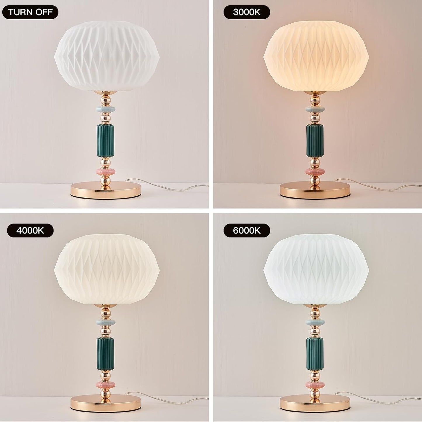Lampe de table moderne avec abat-jour en verre blanc laiteux, lampe de bureau en métal avec cordon d’alimentation et interrupteur à prise, pour chambre et salon.