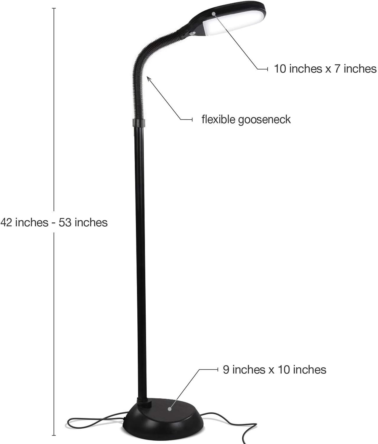 Lampadaire de lecture LED – lampe sur pied à col de cygne réglable pour la lecture, les loisirs créatifs et le bureau, noir.