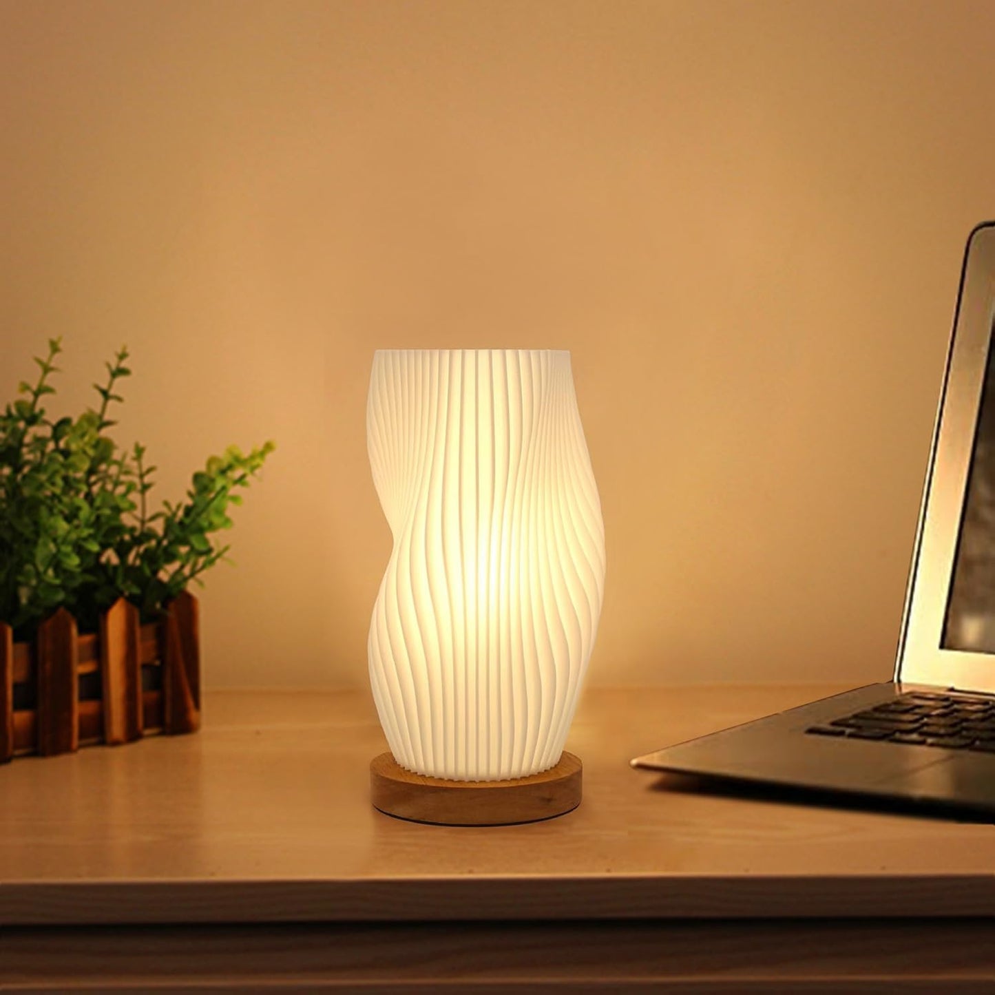 Petite lampe de table – veilleuse de chevet vintage à rayures, mini lampe pour chambre, salon, bureau et dortoir, lumière chaude.