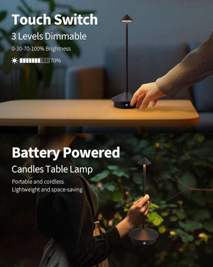 Set de 2 lampes de table modernes sans fil, lampes de bureau LED rechargeables, batterie 5000 mAh, veilleuse portable (noir).