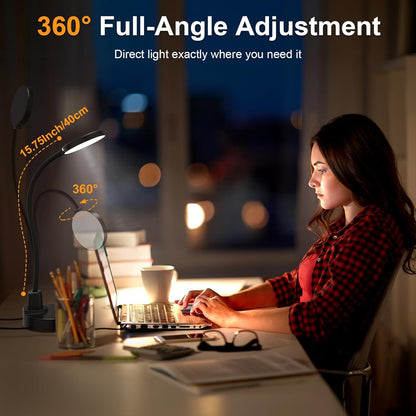 Bras de lampe flexible à col de cygne avec base, lampe de lecture protectrice pour les yeux, adaptée à la maison, au bureau, à la chambre et à la salle d’étude.