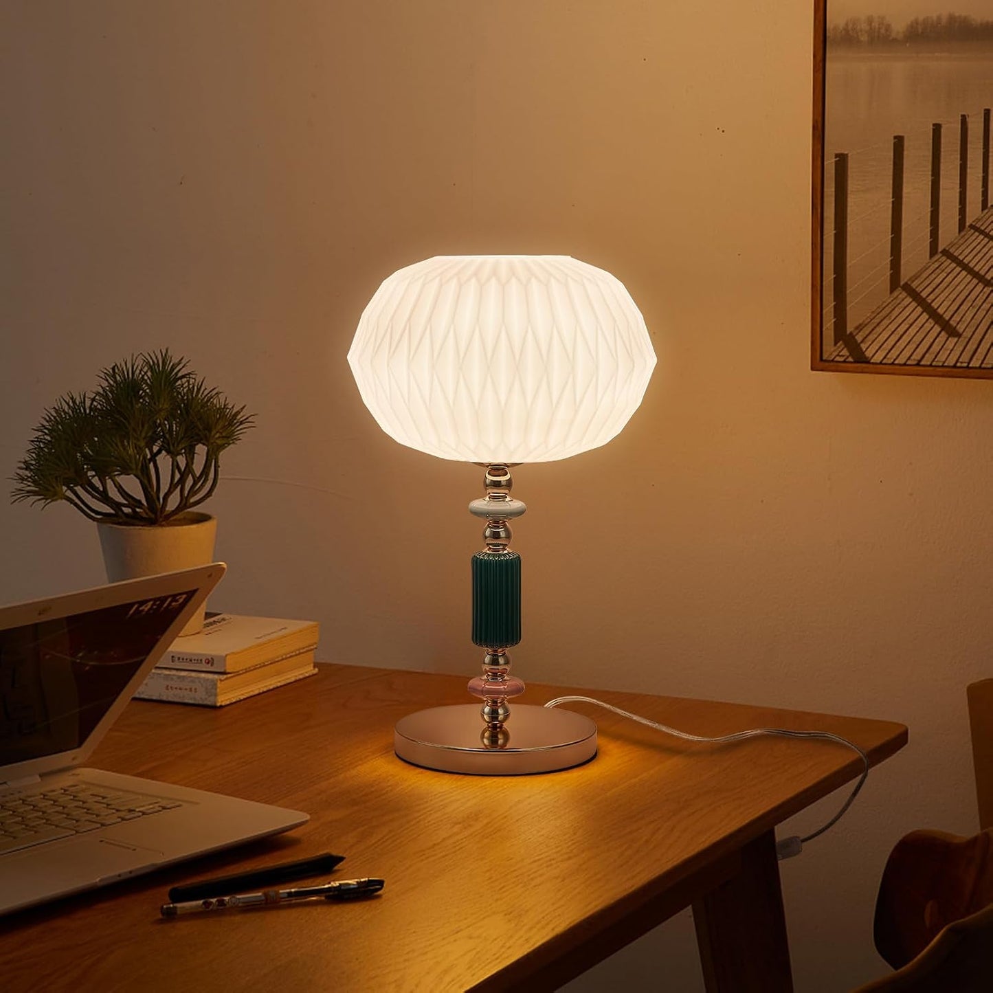 Lampe de table moderne avec abat-jour en verre blanc laiteux, lampe de bureau en métal avec cordon d’alimentation et interrupteur à prise, pour chambre et salon.