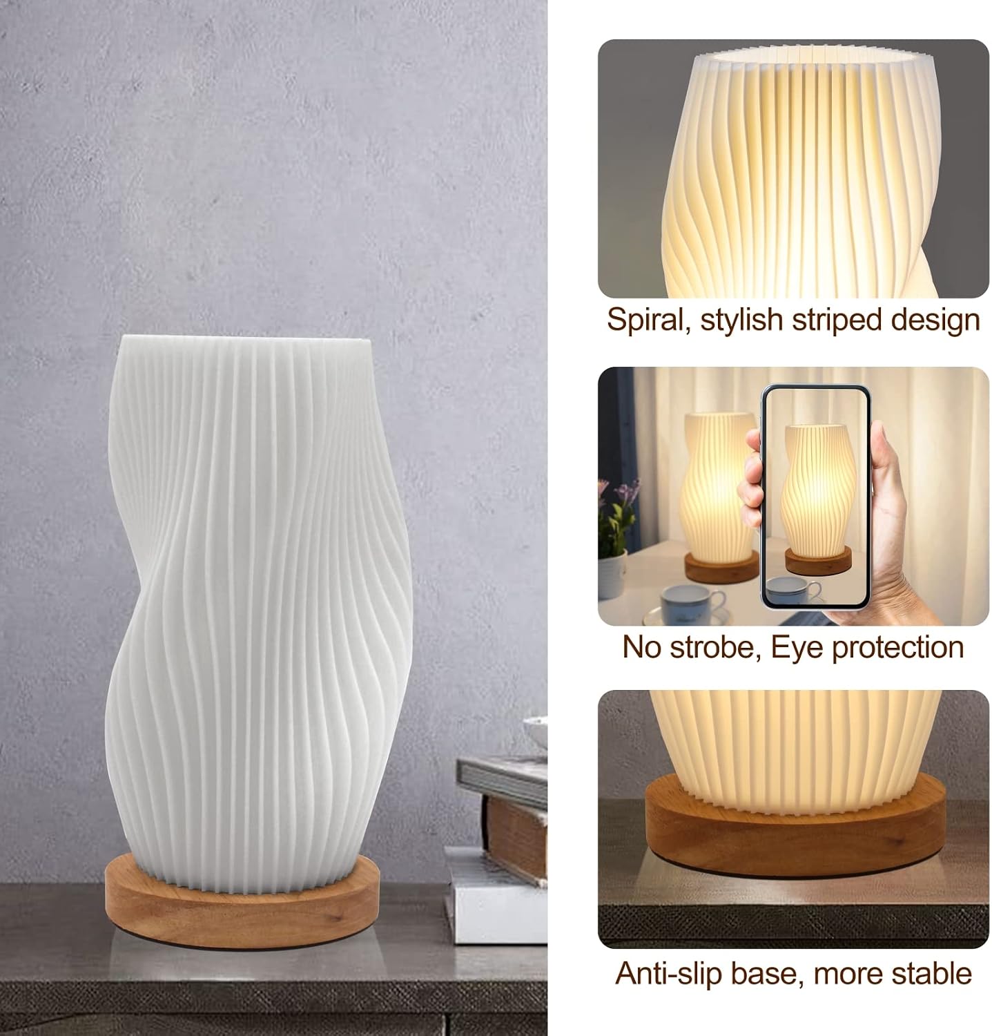 Petite lampe de table – veilleuse de chevet vintage à rayures, mini lampe pour chambre, salon, bureau et dortoir, lumière chaude.