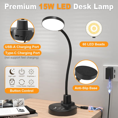 Bras de lampe flexible à col de cygne avec base, lampe de lecture protectrice pour les yeux, adaptée à la maison, au bureau, à la chambre et à la salle d’étude.