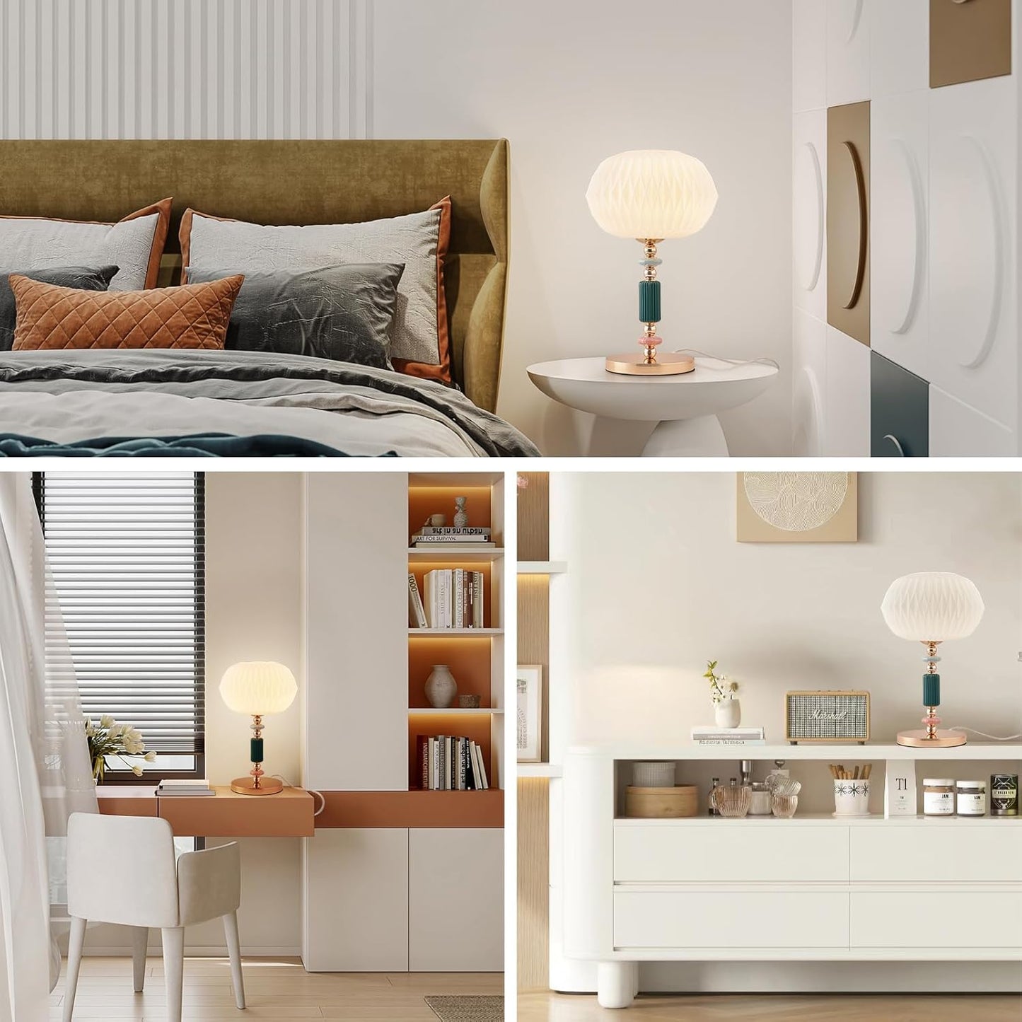 Lampe de table moderne avec abat-jour en verre blanc laiteux, lampe de bureau en métal avec cordon d’alimentation et interrupteur à prise, pour chambre et salon.