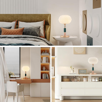 Lampe de table moderne avec abat-jour en verre blanc laiteux, lampe de bureau en métal avec cordon d’alimentation et interrupteur à prise, pour chambre et salon.