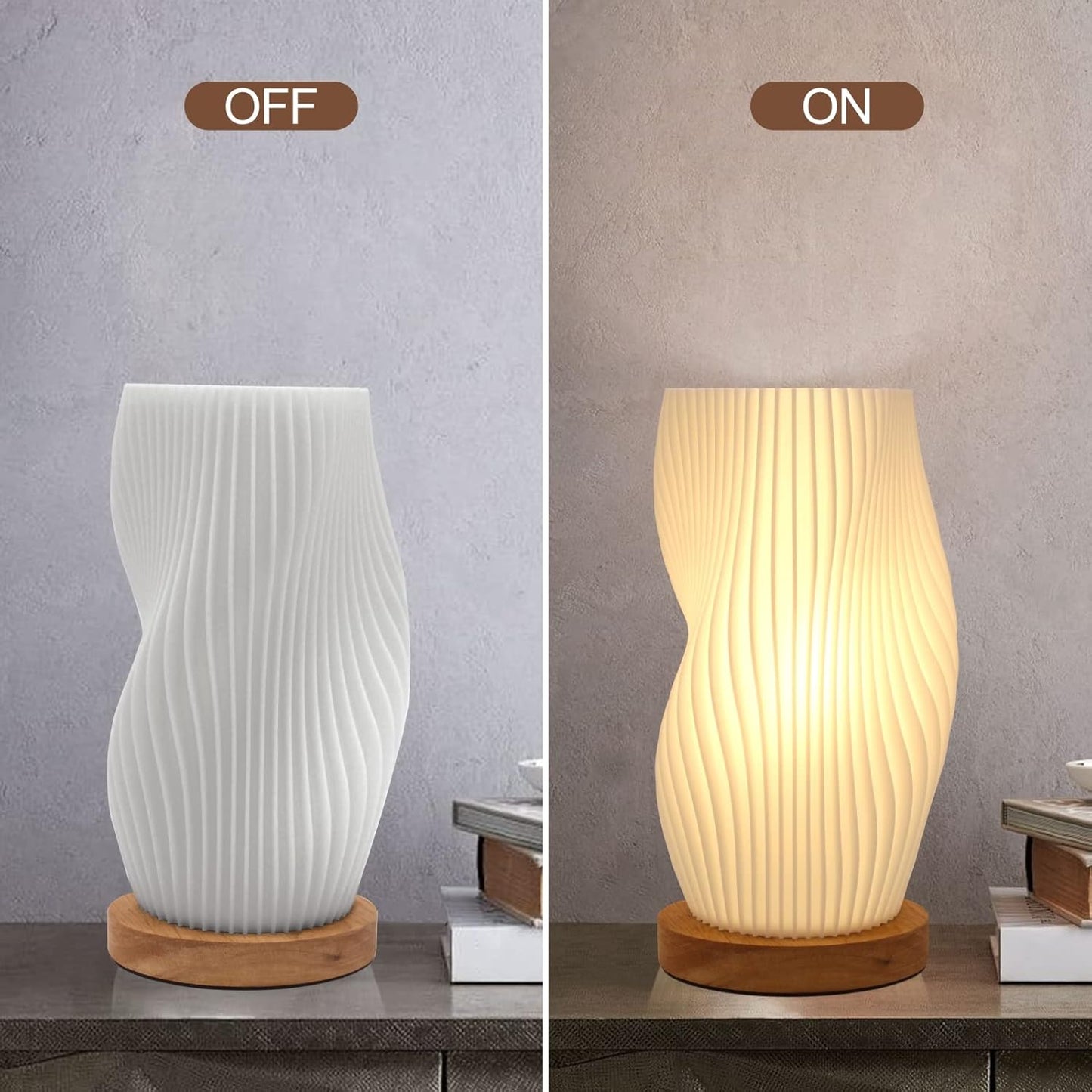 Petite lampe de table – veilleuse de chevet vintage à rayures, mini lampe pour chambre, salon, bureau et dortoir, lumière chaude.