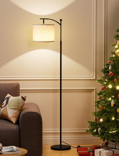 Lampadaire haut avec 3 températures de couleur – abat-jour en lin réglable, 60", pour salon, chambre, bureau et dortoir, ampoule incluse, beige et noir.