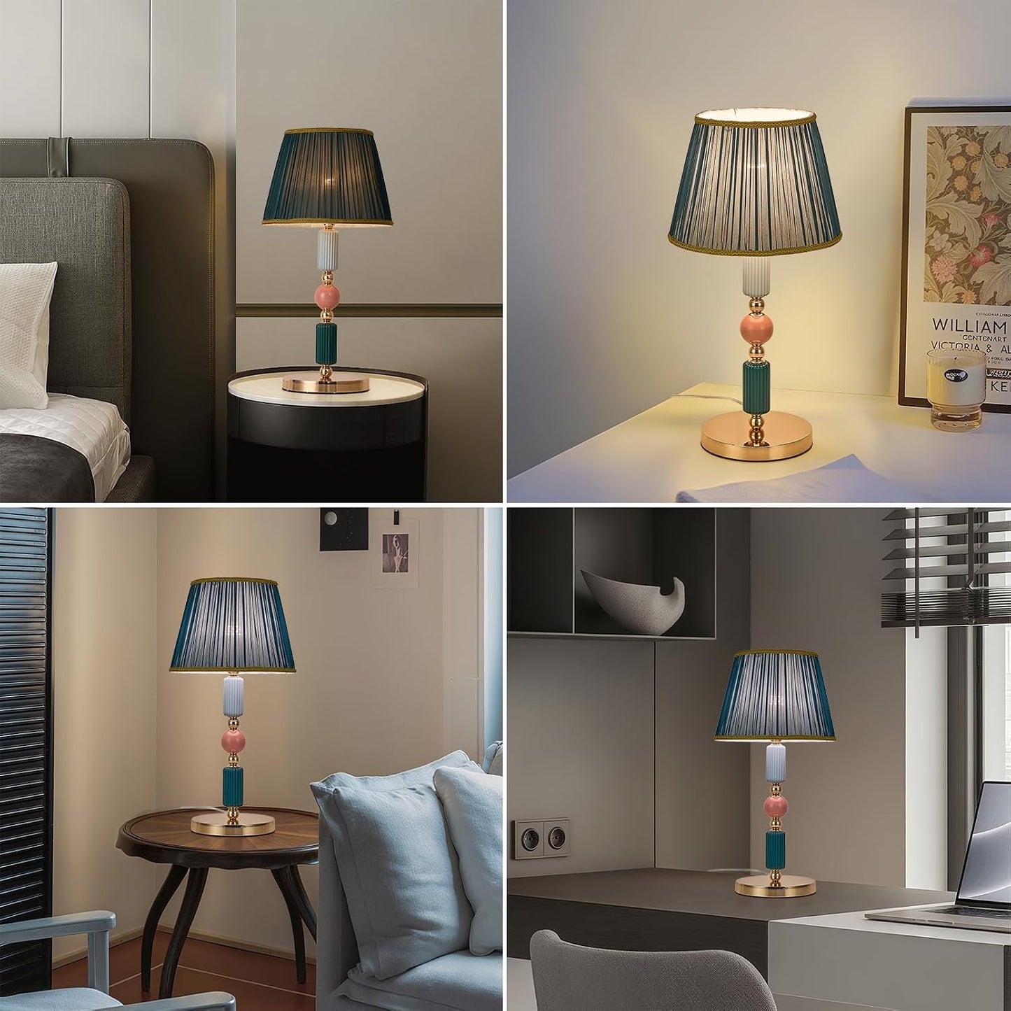 Lampe de table moderne avec abat-jour en verre blanc laiteux, lampe de bureau en métal avec cordon d’alimentation et interrupteur à prise, pour chambre et salon.