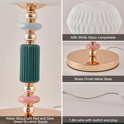 Lampe de table moderne avec abat-jour en verre blanc laiteux, lampe de bureau en métal avec cordon d’alimentation et interrupteur à prise, pour chambre et salon.