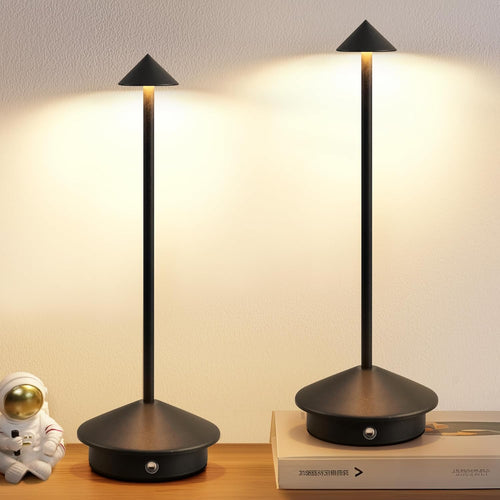 Set de 2 lampes de table modernes sans fil, lampes de bureau LED rechargeables, batterie 5000 mAh, veilleuse portable (noir).