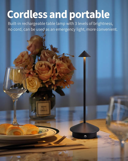 Set de 2 lampes de table modernes sans fil, lampes de bureau LED rechargeables, batterie 5000 mAh, veilleuse portable (noir).