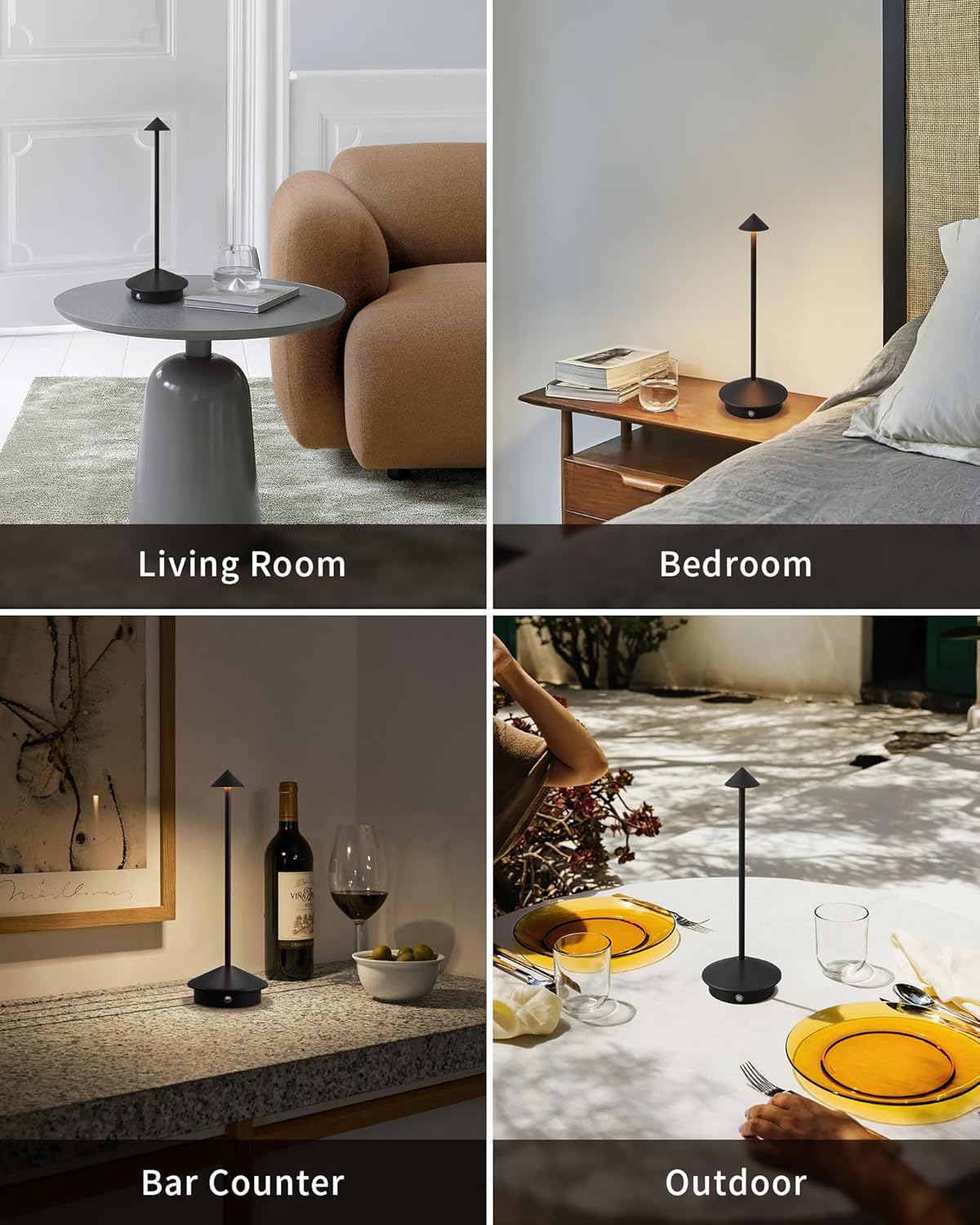 Set de 2 lampes de table modernes sans fil, lampes de bureau LED rechargeables, batterie 5000 mAh, veilleuse portable (noir).