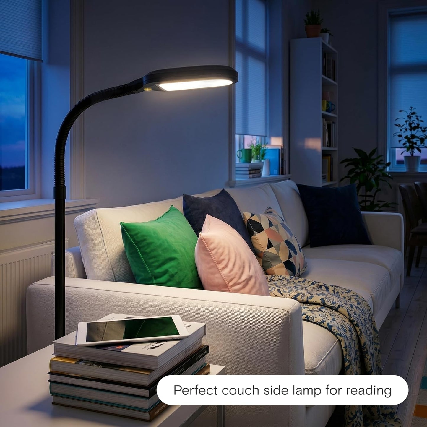 Lampadaire de lecture LED – lampe sur pied à col de cygne réglable pour la lecture, les loisirs créatifs et le bureau, noir.