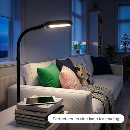 Lampadaire de lecture LED – lampe sur pied à col de cygne réglable pour la lecture, les loisirs créatifs et le bureau, noir.