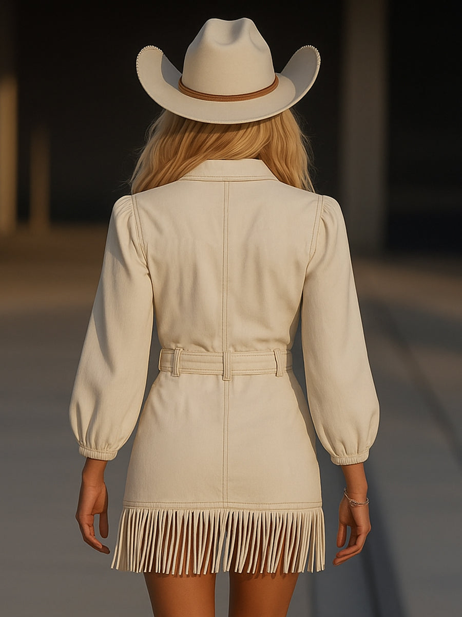 【Expédition en 24 heures】Robe mini en jean à détails de passementerie et assemblage, mode rétro haut de gamme